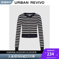 UR2024秋冬女装复古学院风撞色条纹针织开衫UYY940030 墨蓝条纹 L