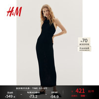H&M2024夏季新款女装罗纹针织高领连衣裙1243218