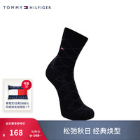 TOMMY HILFIGER24秋冬男装简约小绣标菱形格商务休闲中筒袜子TS000936 藏青色416 1双 OS