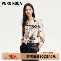 VEROMODAVero Moda 衬衫女2024早秋新款系带飘带V领七分袖印花满印新中式