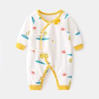 婧麒（JOYNCLEON）新生婴儿衣服秋季纯棉和尚服初生宝宝爬爬服可爱舒适哈衣 黄色（白底蝴蝶结连体衣） 59cm