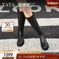 他她（TATA）超模靴粗跟骑士靴女靴真皮西部长筒靴2024冬新款7TG88DG4 黑色 41