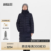 AIGLE 艾高 秋冬WR防泼水户外保暖中长款鹅绒羽绒服外套女 海军蓝 AX482 38(165/88A)