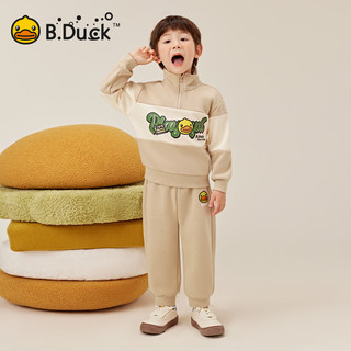 B.Duck小黄鸭童装男童套装春秋2024儿童运动卫衣卫裤2件套 棕色 110cm