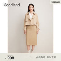 音儿（YINER）Goodland美地2024秋季盐系一手长经典大翻领风衣外套 浅卡其 40