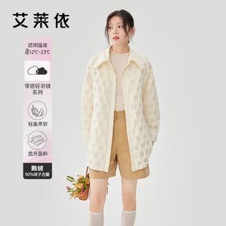 艾莱依外套女鹅绒衬衫领轻薄羽绒女季时尚玉兰花设计短款春