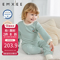 嫚熙（EMXEE）德绒羊毛发热绒婴童长袖家居服套装秋冬款保暖男女儿童宝睡衣 海盐绿 100cm