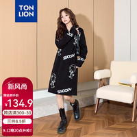 唐狮 TONLION2024秋季新款女史努比满印休闲长袖翻领毛织连衣裙TB 1