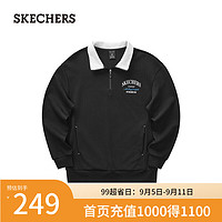 斯凯奇（Skechers）2024秋季男女款翻领卫衣双面针织弹力L324U062 碳黑/0018 XS