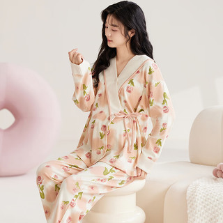 婧麒（JOYNCLEON）月子服春秋怀孕期大码翻领睡衣套装女时尚休闲家居服带胸垫 玫瑰庄园Jyz165753 XL码