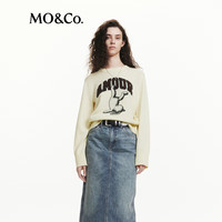 MO&Co.2024秋100%绵羊毛美式趣味小熊宽松圆领毛衣MBD3SWTT10 浅黄色 M/165