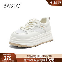 百思图2023夏季新款时尚运动休闲小白鞋厚底女休闲鞋BG060BM3