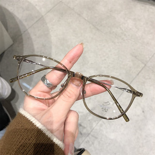 Erilles超轻舒适tr90时尚近视眼镜框男女复古潮椭圆形文艺防蓝光镜架 咸菜绿 161防蓝光非球面镜片