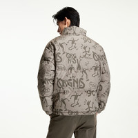 杰克·琼斯（JACK&JONES）男装衣服秋冬宽松满印LOGO趣味图案时尚潮流立领短款羽绒服外套男