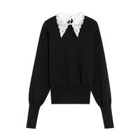 丽丽 LILY优雅蕾丝领气质纯色打底毛衣毛衫