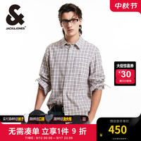 杰克·琼斯（JACK&JONES）男装衣服秋季款男士长袖衬衫翻领略宽松纯棉格纹印花复古上衣男款 雪白色A06 雪白色A06 185/104A/XL