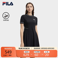 FILAx蓬皮杜中心系列女子针织连衣裙2024秋季休闲短袖收腰裙子 160/80A/S