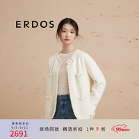ERDOS 24秋冬圆领小香风外套厚款宽松上衣简约开衫女针织衫 白 175/92A/XL
