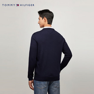 TOMMY HILFIGER24秋冬男装美利奴纯羊毛商务休闲净色打底针织毛衣36539 藏青色DW5 XXL