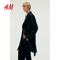 H&M男士风衣2024秋简约百搭设计感标准版型风衣1241995 黑色 175/108 L