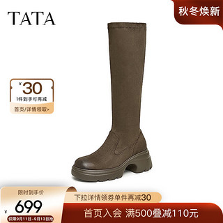 他她（TATA）厚底弹力长靴女靴子休闲显瘦高筒靴2024冬季7DK80DG4 啡色 38