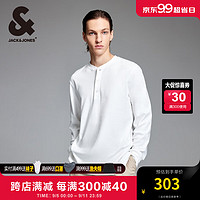 杰克·琼斯（JACK&JONES）冬季亨利领舒适针织面料刺绣装饰简约百搭长袖T恤224402001 雪白色A06 常规 雪白色A06 170/92A/S