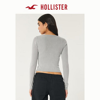 HOLLISTER24秋季V领纽扣小海鸥修身长袖亨利T恤 女 KI339-3631 浅灰色 M (165/92A)