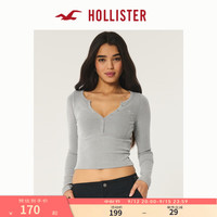 HOLLISTER24秋季V领纽扣小海鸥修身长袖亨利T恤 女 KI339-3631 浅灰色 L (165/100A)