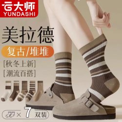 云大师 袜子女秋季中筒袜无骨透气美拉德咖色复古堆堆袜冬天无骨长袜 美拉德条纹 均码