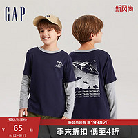 Gap 盖璞 男童春秋纯棉柔软两件长袖休闲上衣736017 藏蓝色 120cm(S)