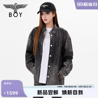 BOY LONDON秋冬24新品情侣款长袖立体字母渐变复古风皮外套N44001