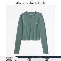 ABERCROMBIE & FITCH女装 24秋季经典小麋鹿辣妹圆领亨利式长袖T恤KI139-4667 绿色 XXS (160/80A)