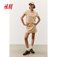 H&M2024夏季女装小个子前部系扣细密针织半身裙1257970 米色 165/80