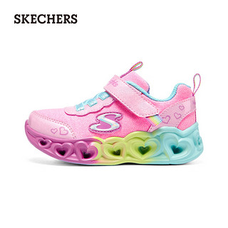 斯凯奇（Skechers）女孩休闲通勤风搭扣灯鞋302684N 粉红色/多彩色/PKMT 21码