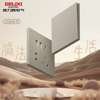 德力西(DELIXI)开关插座面板 哑光磨砂大板家用86型超薄墙壁电源开关CD295浅茶棕 五孔双USB插座