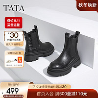 他她（TATA）炸街厚底切尔西靴女靴瘦瘦靴烟筒靴2024冬季CDW01DD4 黑色 40