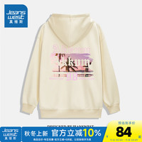 真维斯女装2024秋季 宽松个性印花开衫连帽卫衣外套女G2 杏色8170 175/96A/L