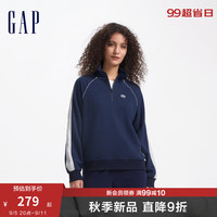 Gap女装2024秋季法式圈织软刺绣logo撞色翻领卫衣上衣636720 海军蓝 160/80A(S) 亚洲尺码