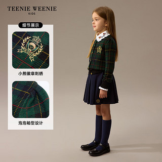 Teenie Weenie Kids小熊童装24秋冬女童短款格纹圆领羊毛毛衣 藏青色 140cm