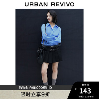 URBAN REVIVO 女士知识分子风通勤压褶开襟衬衫 UWM240010 中蓝 XS