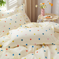 厚泰生小清新小桃心纯棉枕头套单人枕套全棉枕芯套48x74cm1对装家用枕皮 小桃心 48x74cm纯棉枕套一只装