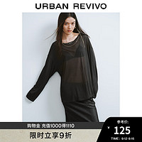 URBAN REVIVO 女士慵懒休闲链条装饰微透长袖T恤 UWJ440085 深灰 M