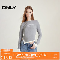ONLY2024秋季新款时尚修身假两件打底衫正肩字母T恤女|124302012