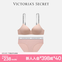 维多利亚的秘密 logo字母肩带舒适时尚文胸内裤内衣套装 3SOH裸粉色-无钢圈 36C+M