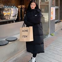 AIOV反季清仓棉服女长款过膝韩版棉袄女宽松连帽加厚棉衣