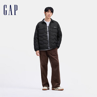 Gap男装2024秋季衬衫式翻领多口袋羽绒服简约轻盈外套637324 黑色 185/108A(XXXL) 亚洲尺码