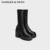 CHARLES&KEITH24秋季新品厚底侧拉链弹力靴瘦瘦靴女CK1-90360405