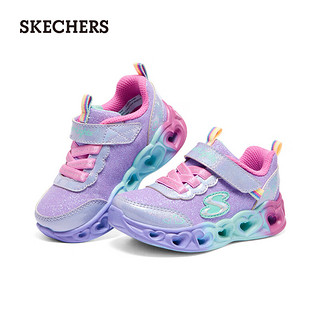 斯凯奇（Skechers）女孩休闲通勤风搭扣灯鞋302684N 薰衣草色/多彩色/LVMT 22码