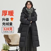雪中飞 SNOWFLYING冬季加厚羽绒服过膝长款保暖美拉德连帽纯色系扣女士百搭休闲羽绒 宝石黑 170/92A