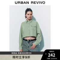 UR2024秋季女装薄荷曼波贴袋短款宽松开襟衬衫UYL240005 灰绿 M